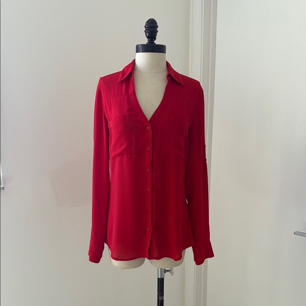 Women's Red Button-Up Blouse